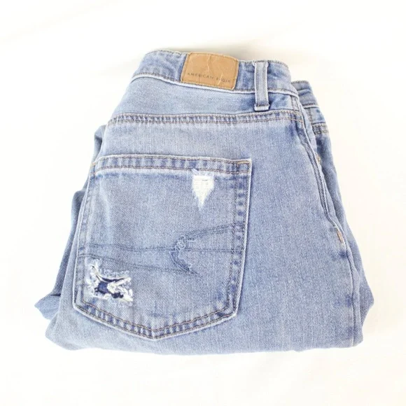 American Eagle Outfitters Blue Stretch Distressed Mom Jean Pants Womens Size 6 - Picture 6 of 6